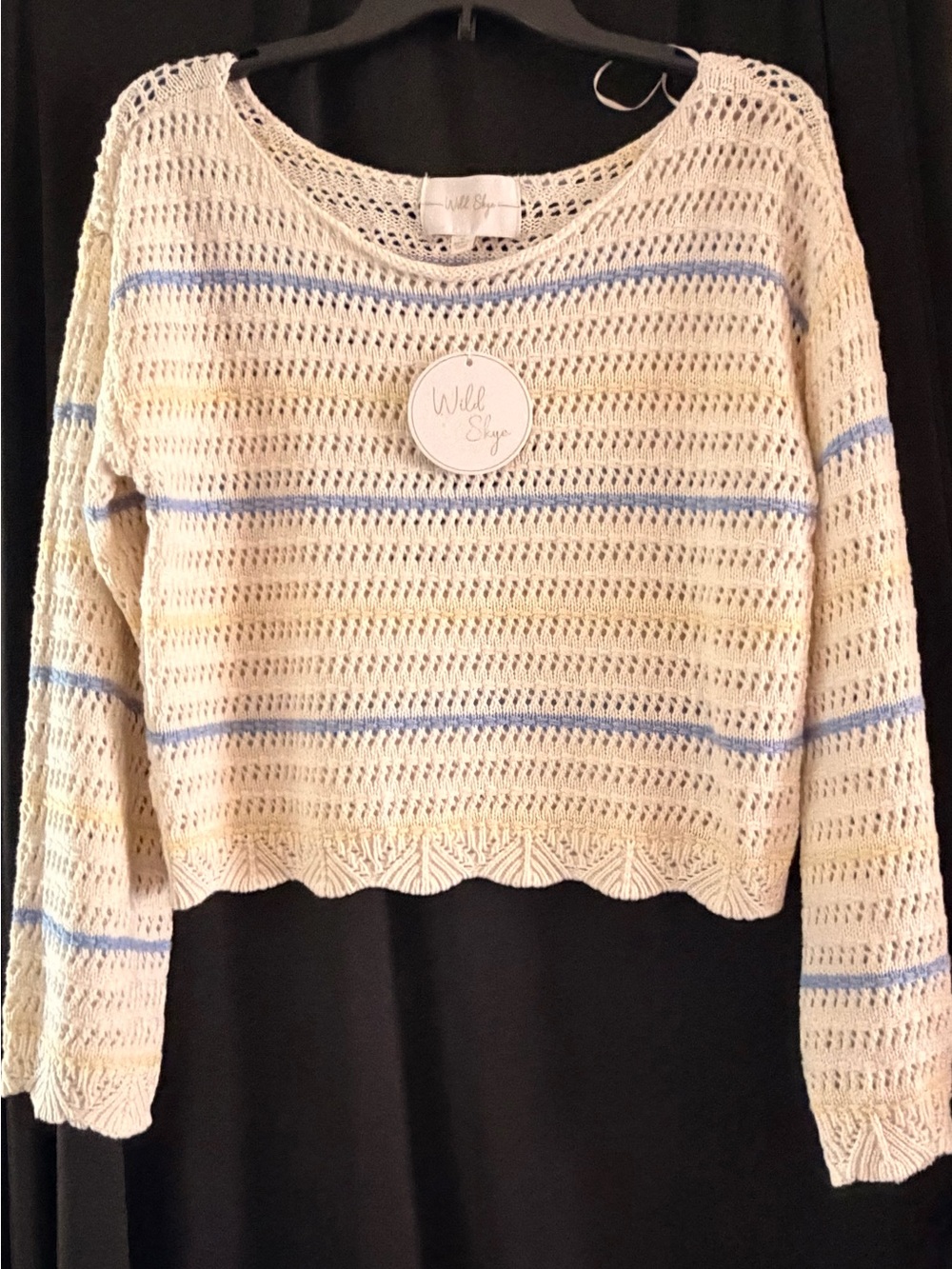Wild Fable Cream Striped Open-Knit Scoop Sweater